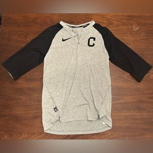 Cleveland Guardians Nike Gray and Black Raglan Henley Baseball Tee